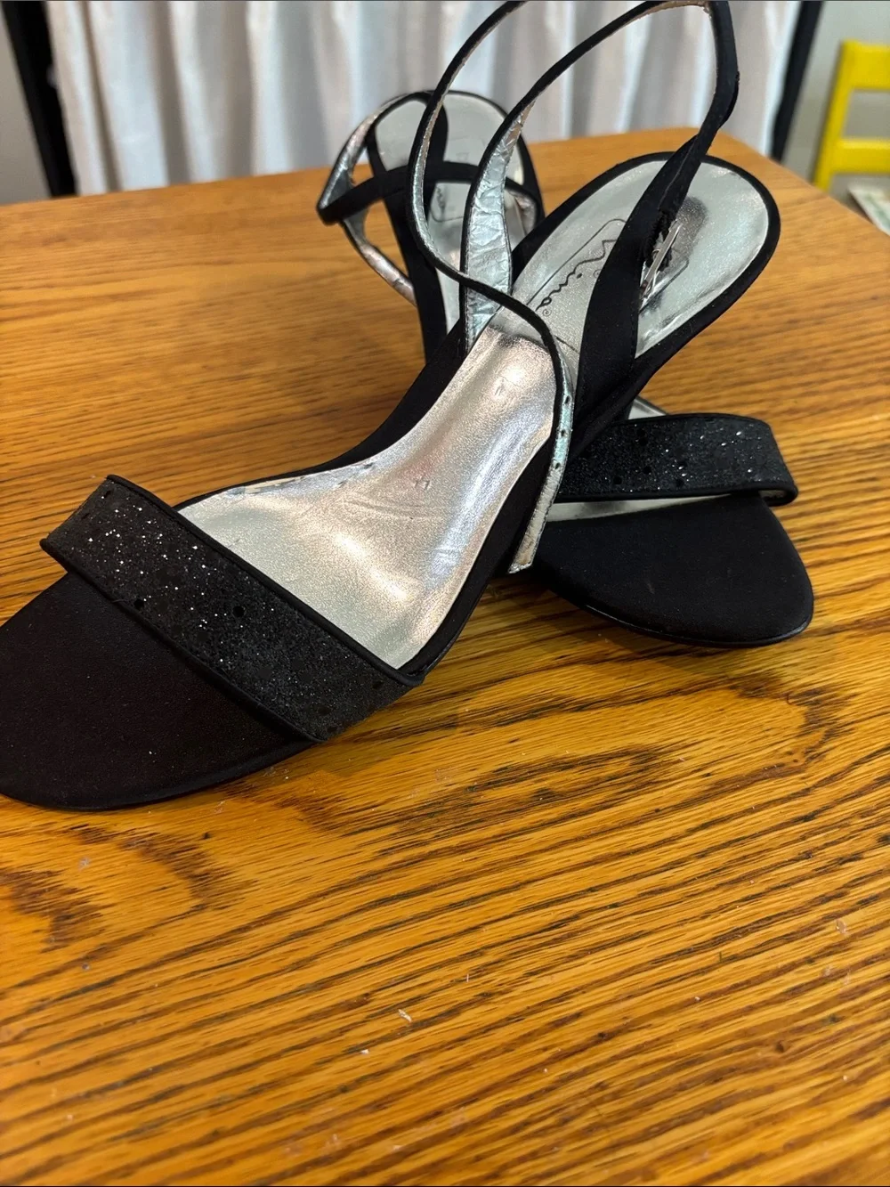 Nina Black Slingback Evening Sandals with Sparkle Strap